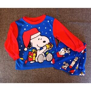 pajama 2T Peanuts 2 piece Holiday Christmas sleepwear Set Snoopy Fleece